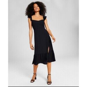 And Now This Womens Sz XL Black Ruffled Side Slit Midi Dress Sleeveless Classy